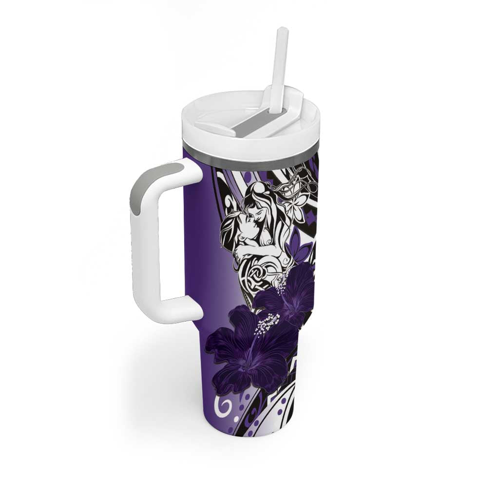 Polynesian Valentine Tumbler With Handle Couple Floral Unique Purple Version
