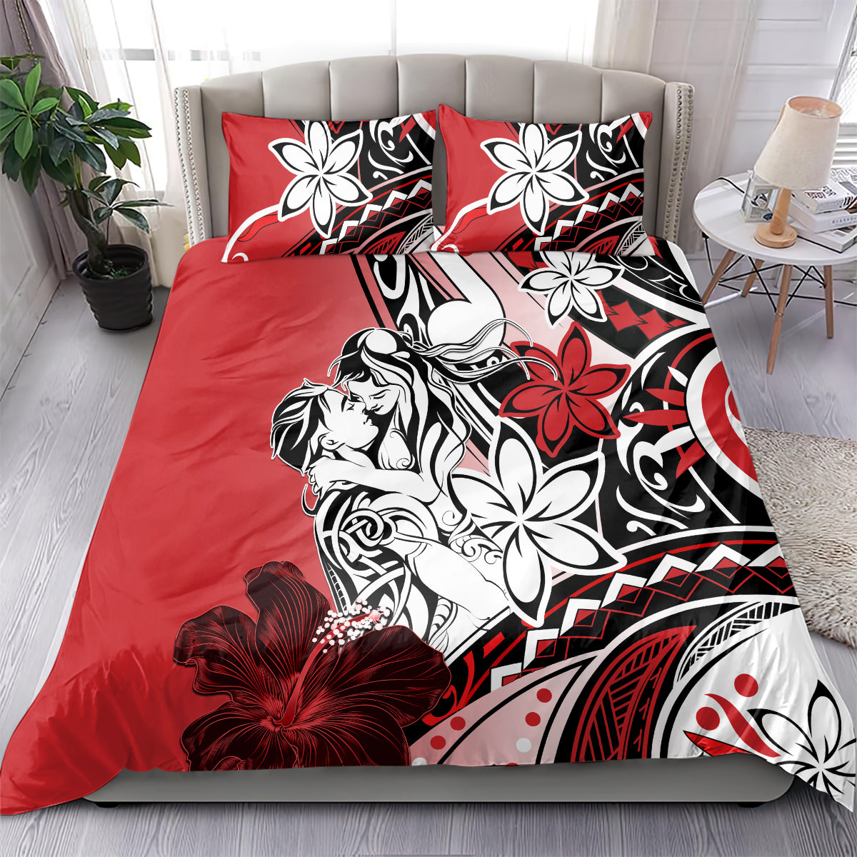 Polynesian Valentine Bedding Set Couple Floral Unique Red Version LT01 - Polynesian Pride