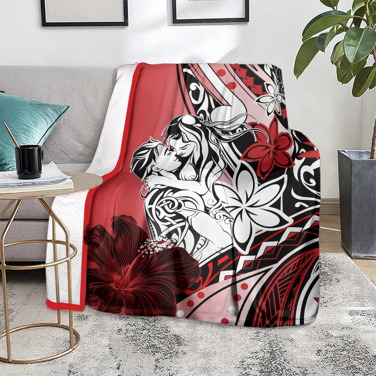 Polynesian Valentine Blanket Couple Floral Unique Red Version LT01 - Polynesian Pride