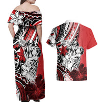 Polynesian Valentine Couples Matching Off Shoulder Maxi Dress and Hawaiian Shirt Couple Floral Unique Red Version LT01 - Polynesian Pride
