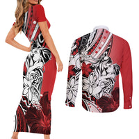Polynesian Valentine Couples Matching Short Sleeve Bodycon Dress and Long Sleeve Button Shirt Couple Floral Unique Red Version LT01 - Polynesian Pride