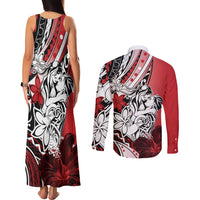 Polynesian Valentine Couples Matching Tank Maxi Dress and Long Sleeve Button Shirt Couple Floral Unique Red Version LT01 - Polynesian Pride