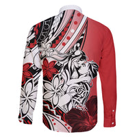 Polynesian Valentine Family Matching Off Shoulder Long Sleeve Dress and Hawaiian Shirt Couple Floral Unique Red Version LT01 - Polynesian Pride