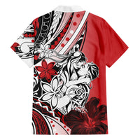 Polynesian Valentine Family Matching Off Shoulder Short Dress and Hawaiian Shirt Couple Floral Unique Red Version LT01 - Polynesian Pride