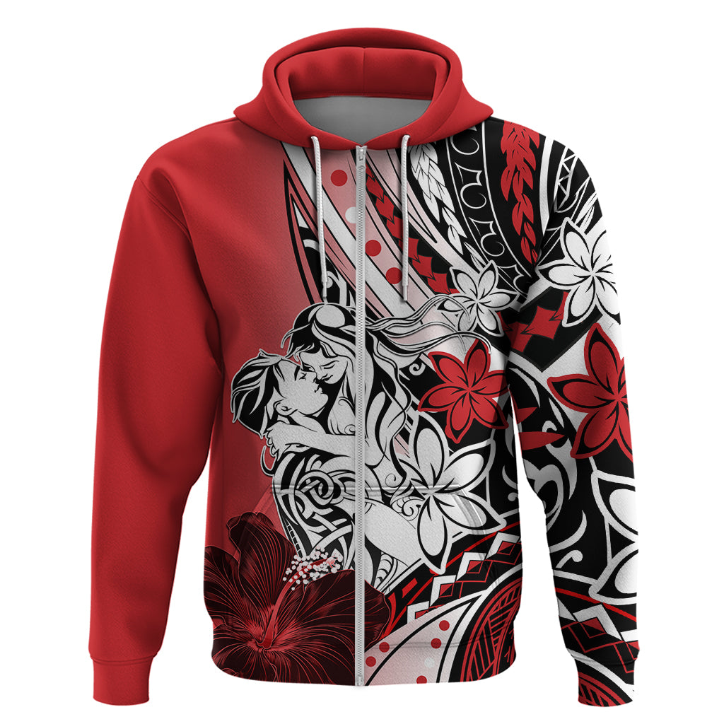 Polynesian Valentine Hoodie Couple Floral Unique Red Version LT01 Zip Hoodie Red - Polynesian Pride
