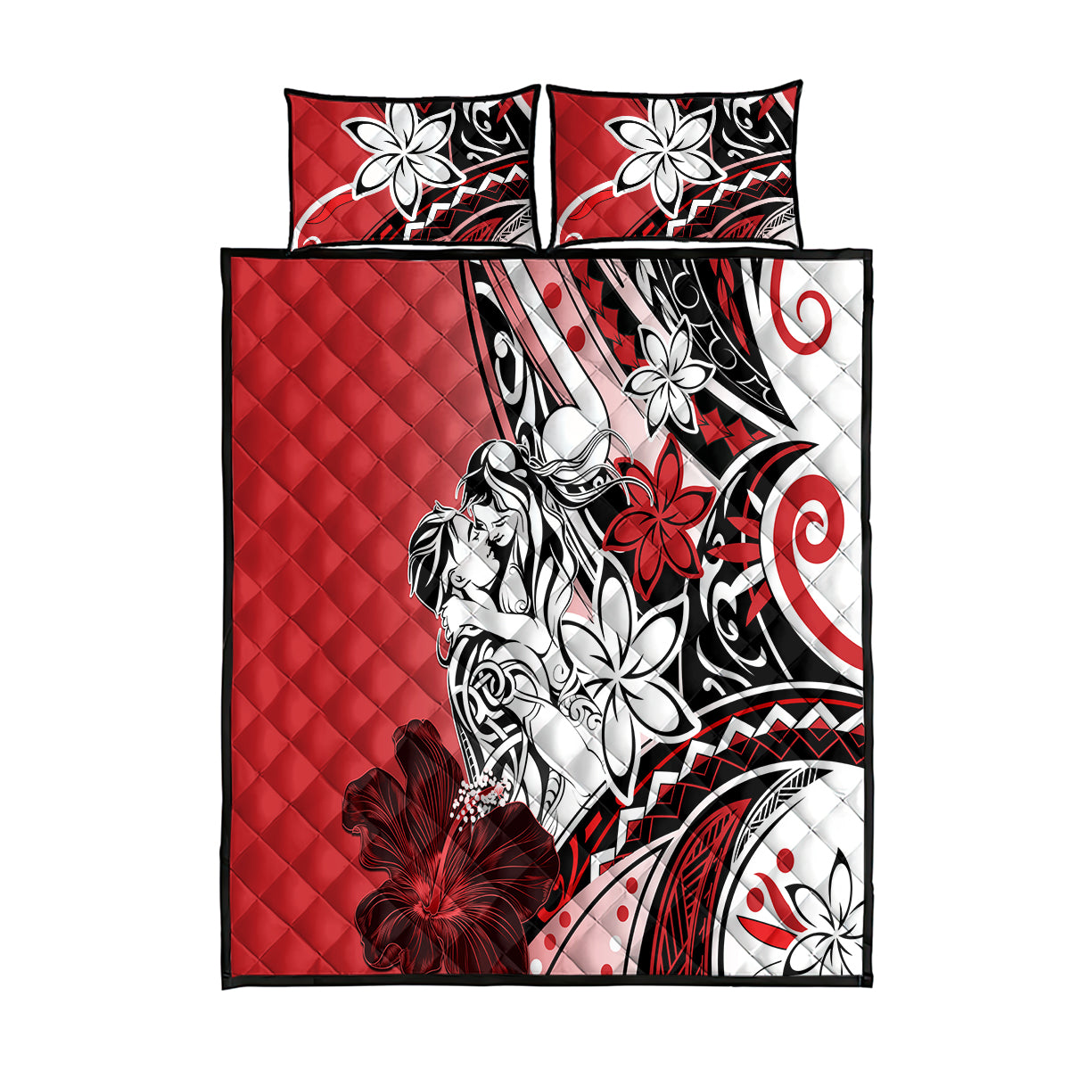 Polynesian Valentine Quilt Bed Set Couple Floral Unique Red Version LT01 Red - Polynesian Pride