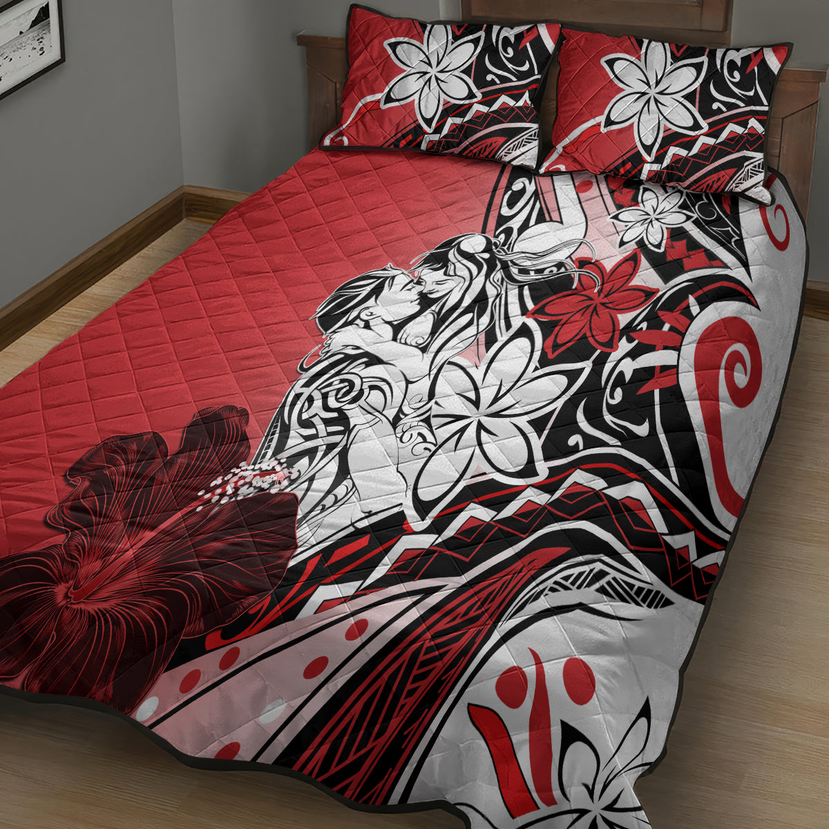 Polynesian Valentine Quilt Bed Set Couple Floral Unique Red Version LT01 - Polynesian Pride