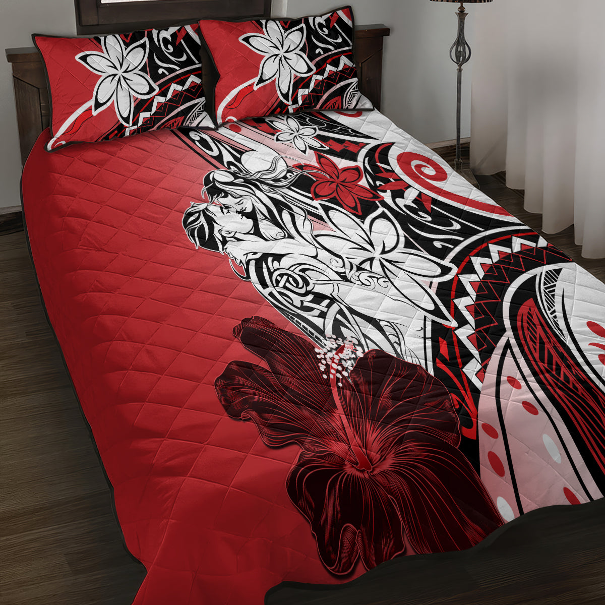 Polynesian Valentine Quilt Bed Set Couple Floral Unique Red Version LT01 - Polynesian Pride