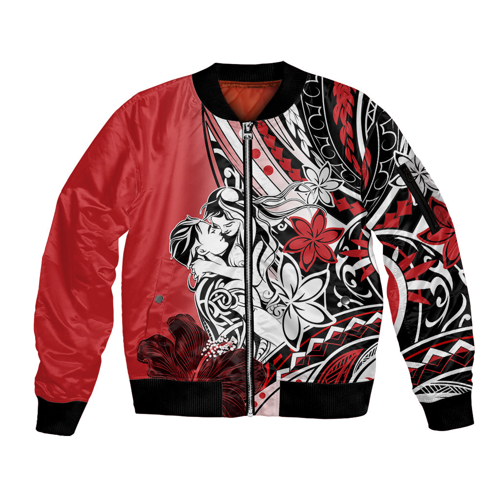 Polynesian Valentine Sleeve Zip Bomber Jacket Couple Floral Unique Red Version LT01 Unisex Red - Polynesian Pride