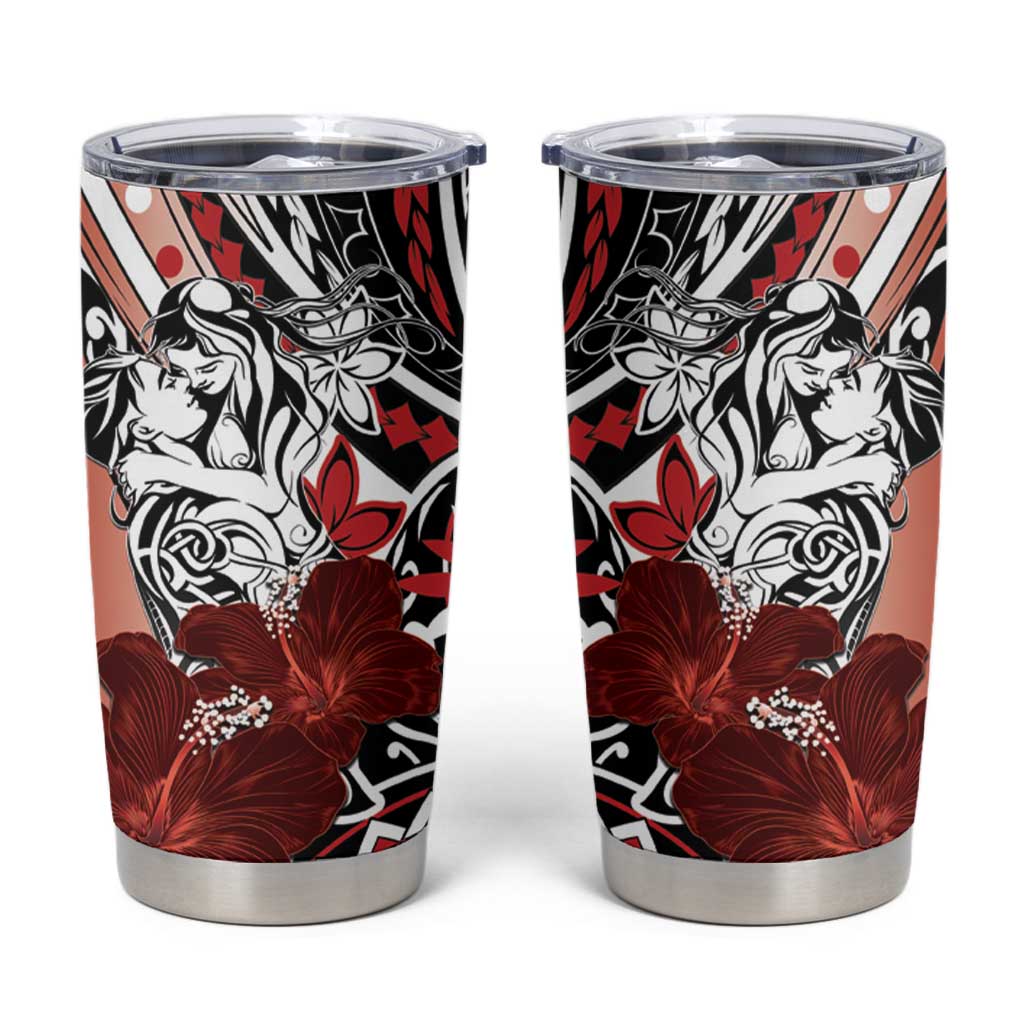 Polynesian Valentine Tumbler Cup Couple Floral Unique Red Version