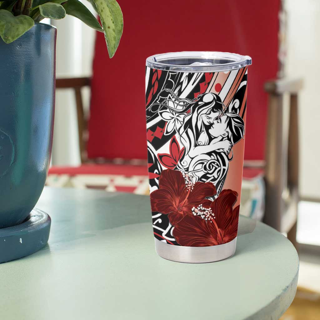 Polynesian Valentine Tumbler Cup Couple Floral Unique Red Version
