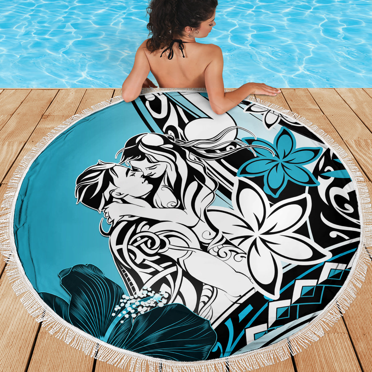 Polynesian Valentine Beach Blanket Couple Floral Unique Sky Blue Version LT01 - Polynesian Pride