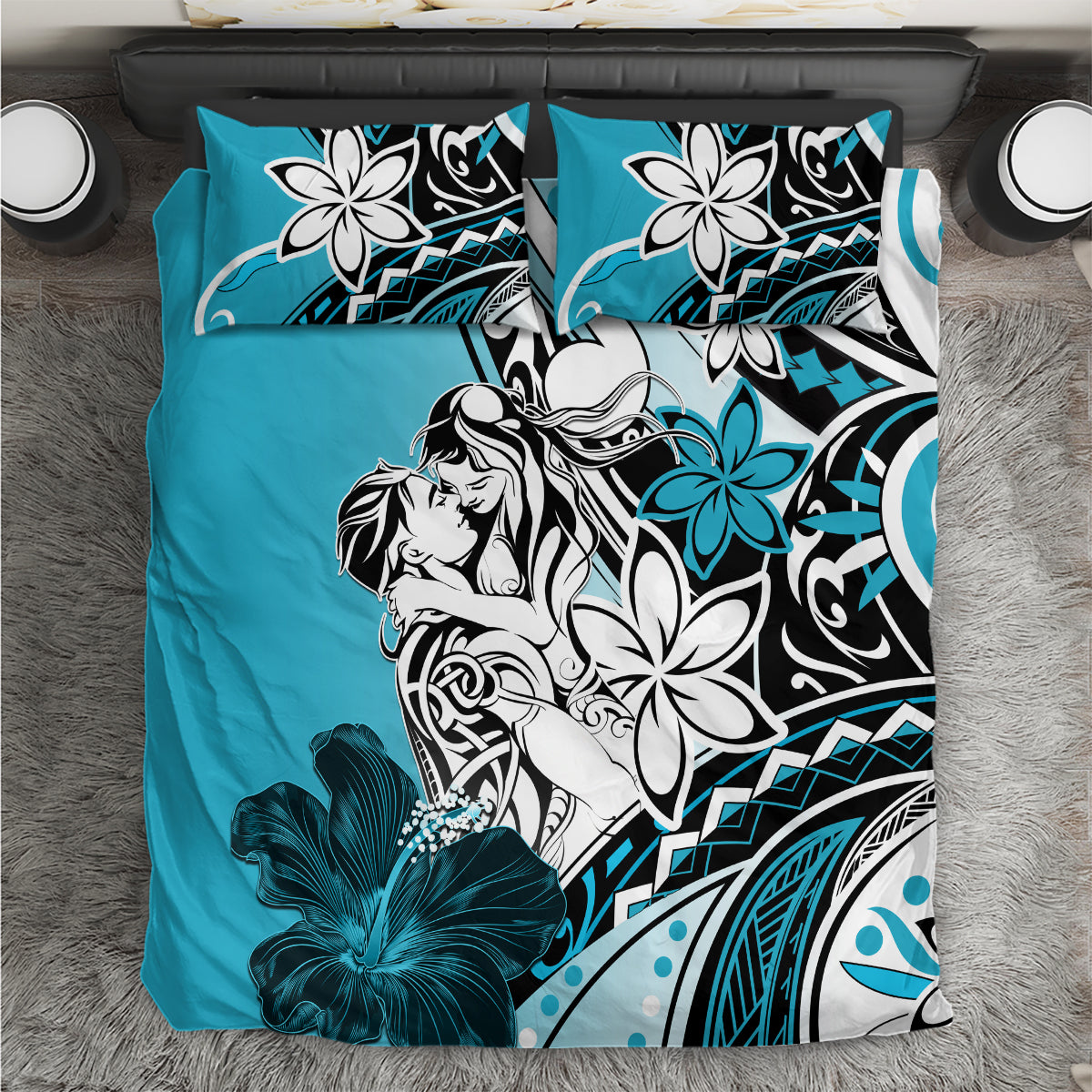 Polynesian Valentine Bedding Set Couple Floral Unique Sky Blue Version LT01 Sky - Polynesian Pride