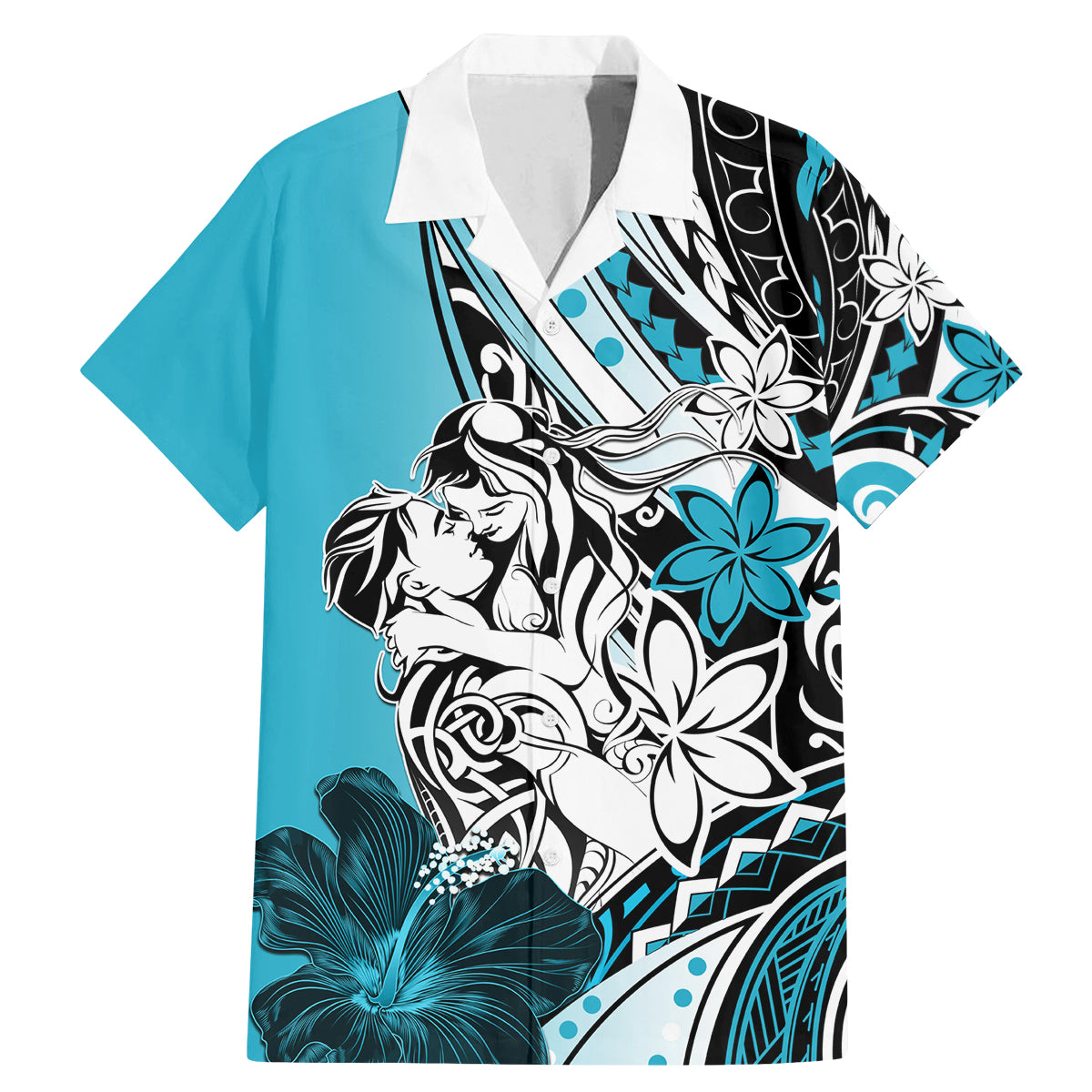 Polynesian Valentine Family Matching Mermaid Dress and Hawaiian Shirt Couple Floral Unique Sky Blue Version LT01 Dad's Shirt - Short Sleeve Sky - Polynesian Pride