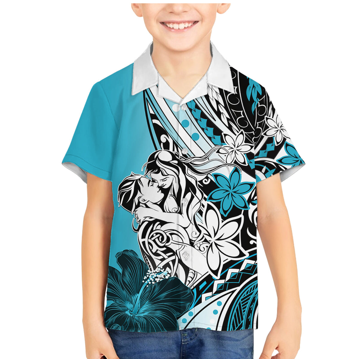 Polynesian Valentine Family Matching Mermaid Dress and Hawaiian Shirt Couple Floral Unique Sky Blue Version LT01 Son's Shirt Sky - Polynesian Pride