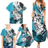 Polynesian Valentine Family Matching Summer Maxi Dress and Hawaiian Shirt Couple Floral Unique Sky Blue Version LT01 - Polynesian Pride