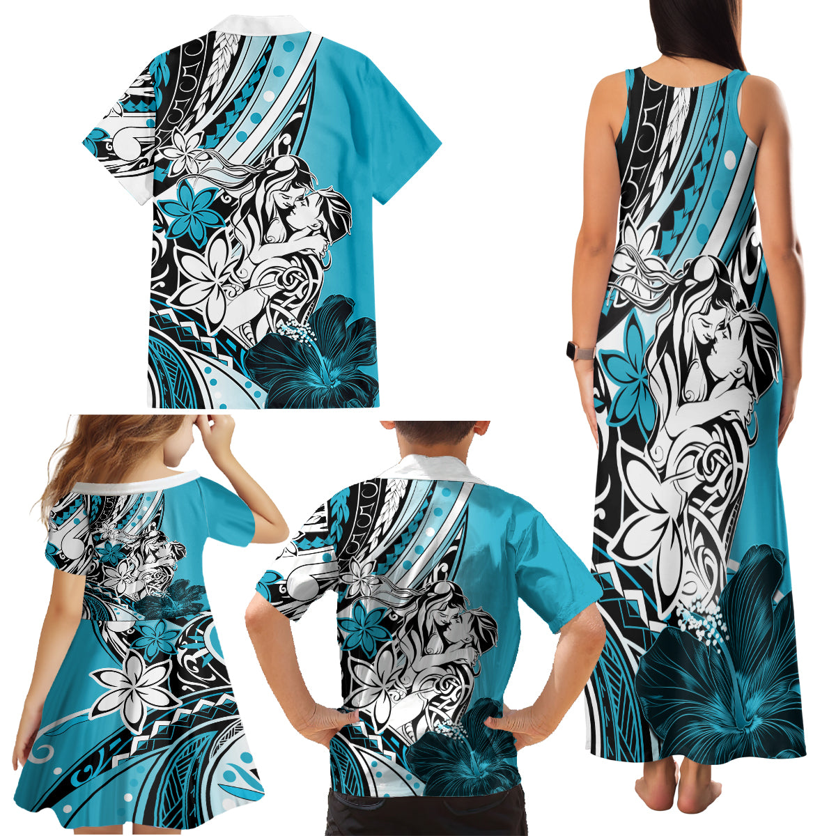 Polynesian Valentine Family Matching Tank Maxi Dress and Hawaiian Shirt Couple Floral Unique Sky Blue Version LT01 - Polynesian Pride