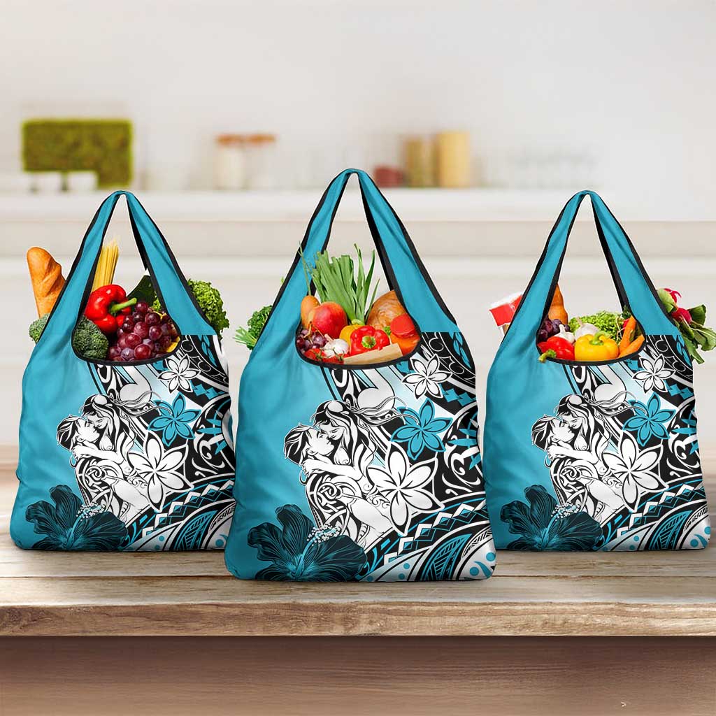 Polynesian Valentine Grocery Bag Couple Floral Unique Sky Blue Version
