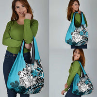 Polynesian Valentine Grocery Bag Couple Floral Unique Sky Blue Version