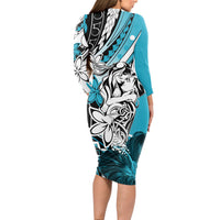 Polynesian Valentine Long Sleeve Bodycon Dress Couple Floral Unique Sky Blue Version LT01 - Polynesian Pride