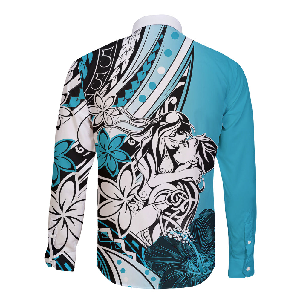 Polynesian Valentine Long Sleeve Button Shirt Couple Floral Unique Sky Blue Version LT01 - Polynesian Pride