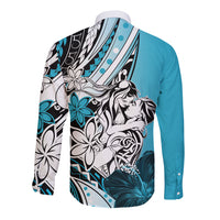 Polynesian Valentine Long Sleeve Button Shirt Couple Floral Unique Sky Blue Version LT01 - Polynesian Pride