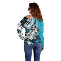 Polynesian Valentine Off Shoulder Sweater Couple Floral Unique Sky Blue Version LT01 - Polynesian Pride