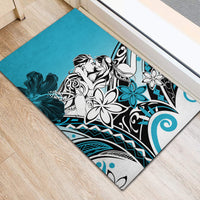 Polynesian Valentine Rubber Doormat Couple Floral Unique Sky Blue Version LT01 - Polynesian Pride