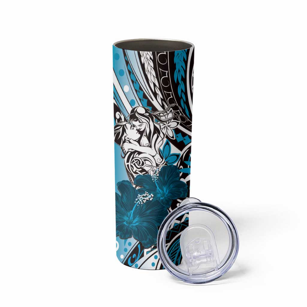 Polynesian Valentine Skinny Tumbler Couple Floral Unique Sky Blue Version