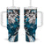 Polynesian Valentine Tumbler With Handle Couple Floral Unique Sky Blue Version