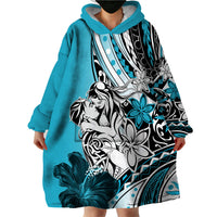 Polynesian Valentine Wearable Blanket Hoodie Couple Floral Unique Sky Blue Version LT01 - Polynesian Pride