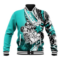 Polynesian Valentine Baseball Jacket Couple Floral Unique Turquoise Version LT01 Unisex Turquoise - Polynesian Pride