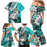 Polynesian Valentine Family Matching Mermaid Dress and Hawaiian Shirt Couple Floral Unique Turquoise Version LT01 - Polynesian Pride