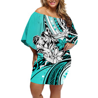 Polynesian Valentine Family Matching Off Shoulder Short Dress and Hawaiian Shirt Couple Floral Unique Turquoise Version LT01 Mom's Dress Turquoise - Polynesian Pride