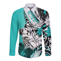 Polynesian Valentine Long Sleeve Button Shirt Couple Floral Unique Turquoise Version LT01 Unisex Turquoise - Polynesian Pride