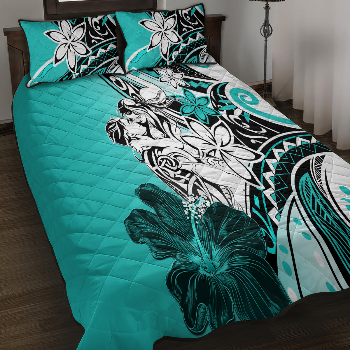 Polynesian Valentine Quilt Bed Set Couple Floral Unique Turquoise Version LT01 - Polynesian Pride