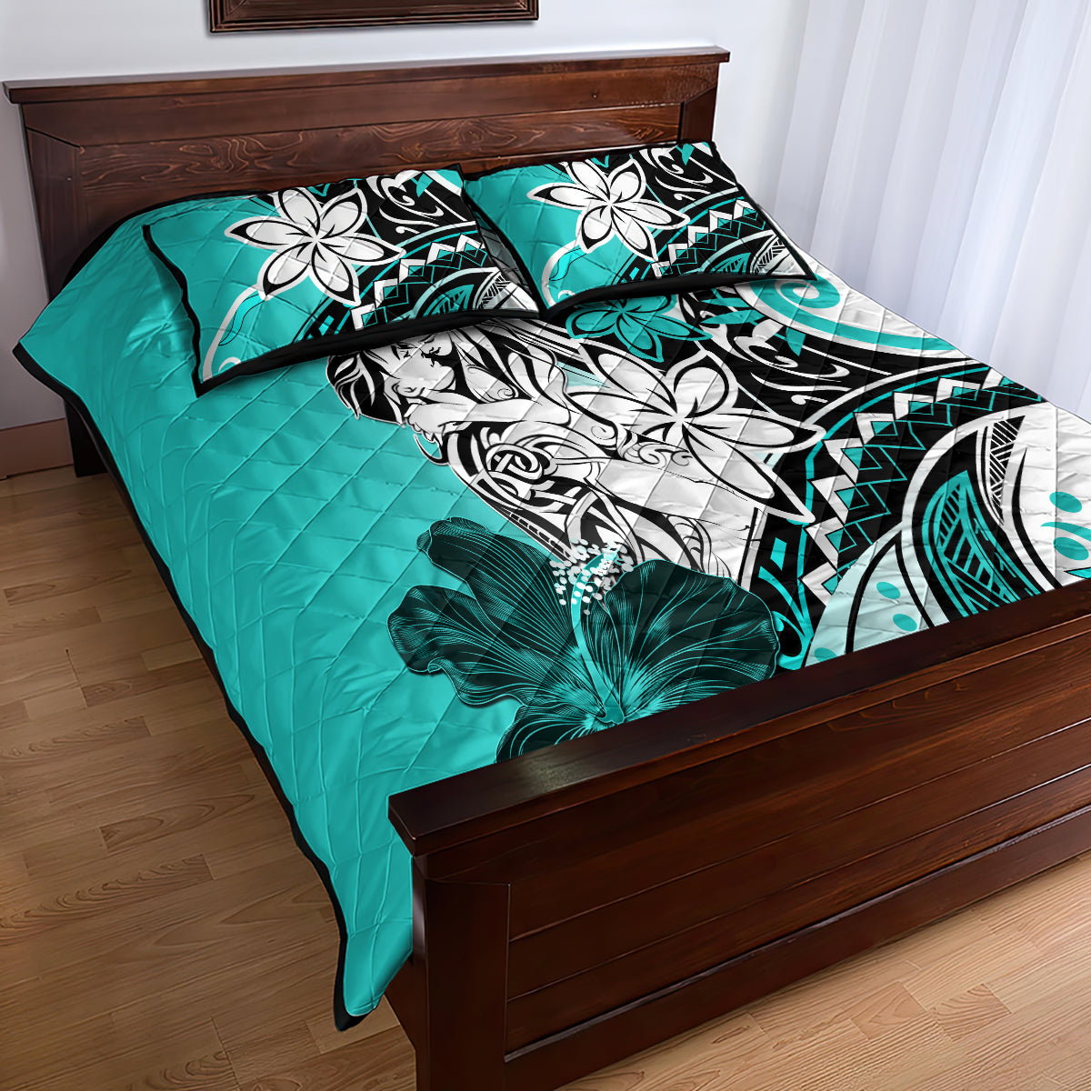 Polynesian Valentine Quilt Bed Set Couple Floral Unique Turquoise Version LT01 - Polynesian Pride