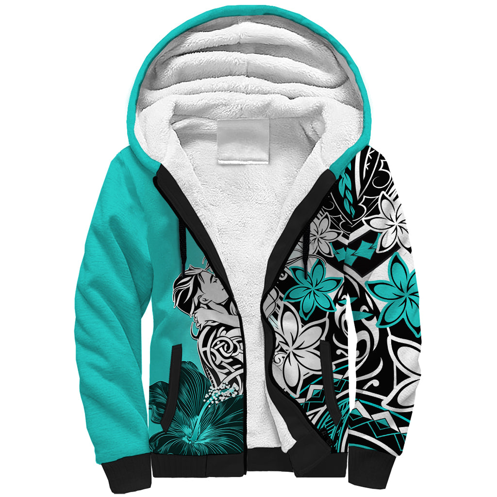 Polynesian Valentine Sherpa Hoodie Couple Floral Unique Turquoise Version LT01 Unisex Turquoise - Polynesian Pride