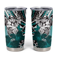 Polynesian Valentine Tumbler Cup Couple Floral Unique Teal Version