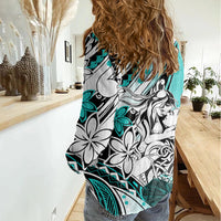 Polynesian Valentine Women Casual Shirt Couple Floral Unique Turquoise Version LT01 - Polynesian Pride