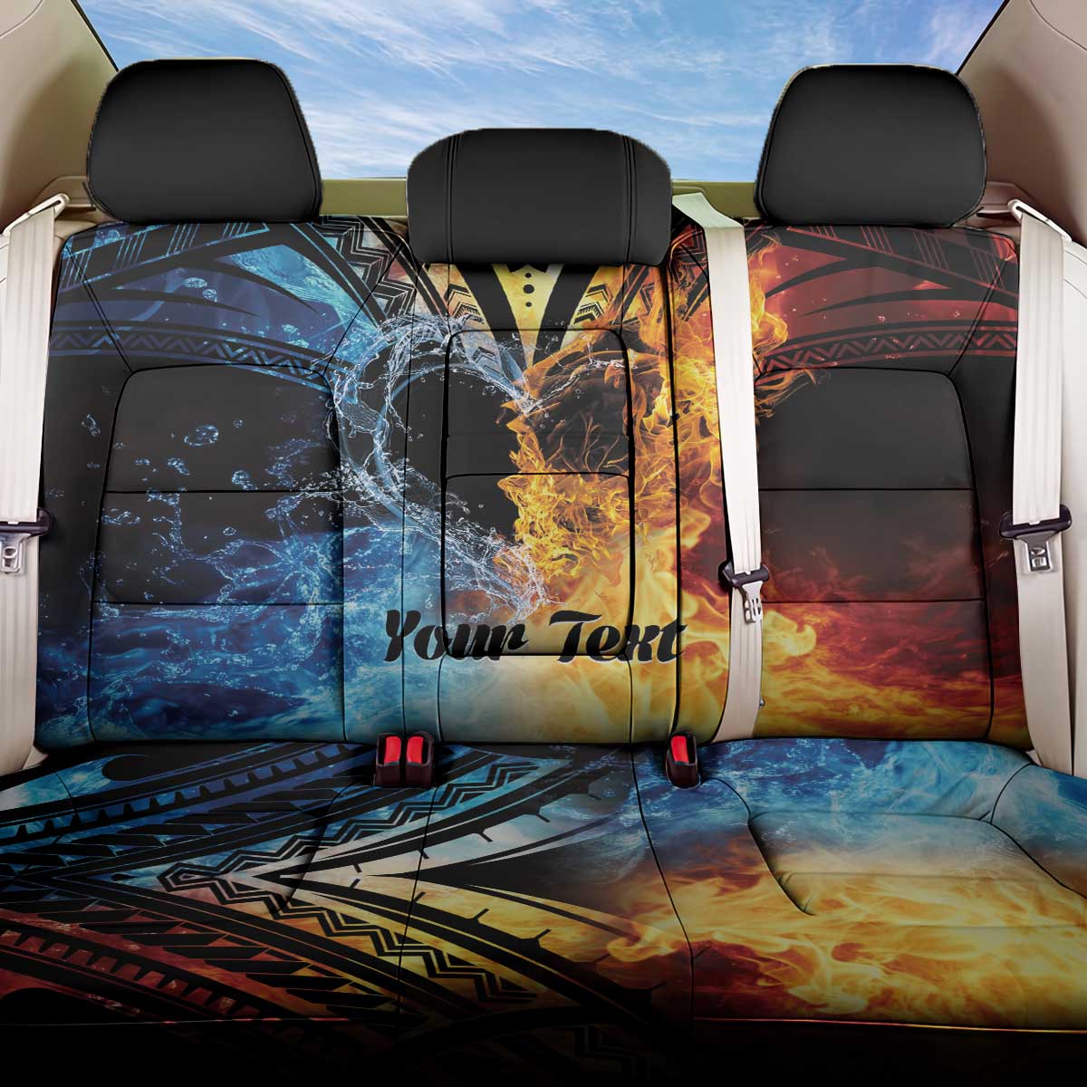Personalised Polynesian Heart In Fire And Water Back Car Seat Cover Romantic Elements