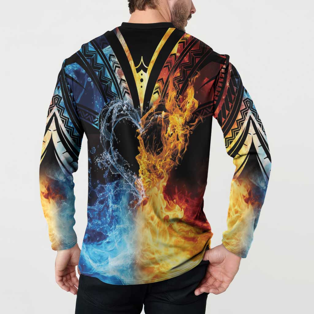 Personalised Polynesian Heart In Fire And Water Button Sweatshirt Romantic Elements