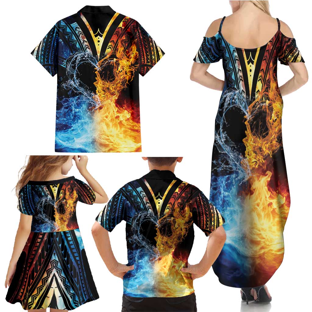 Personalised Polynesian Heart In Fire And Water Family Matching Summer Maxi Dress and Hawaiian Shirt Romantic Elements