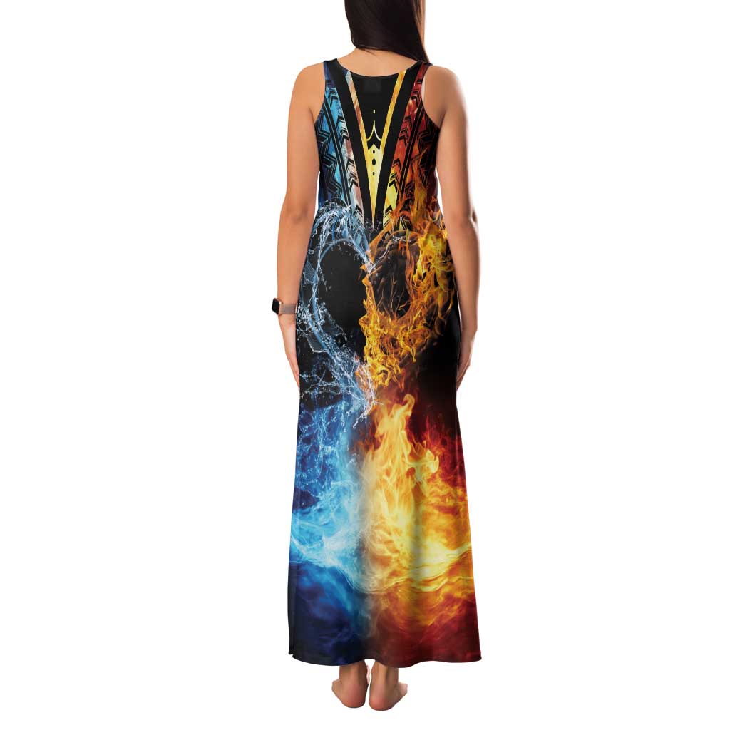 Personalised Polynesian Heart In Fire And Water Family Matching Tank Maxi Dress and Hawaiian Shirt Romantic Elements