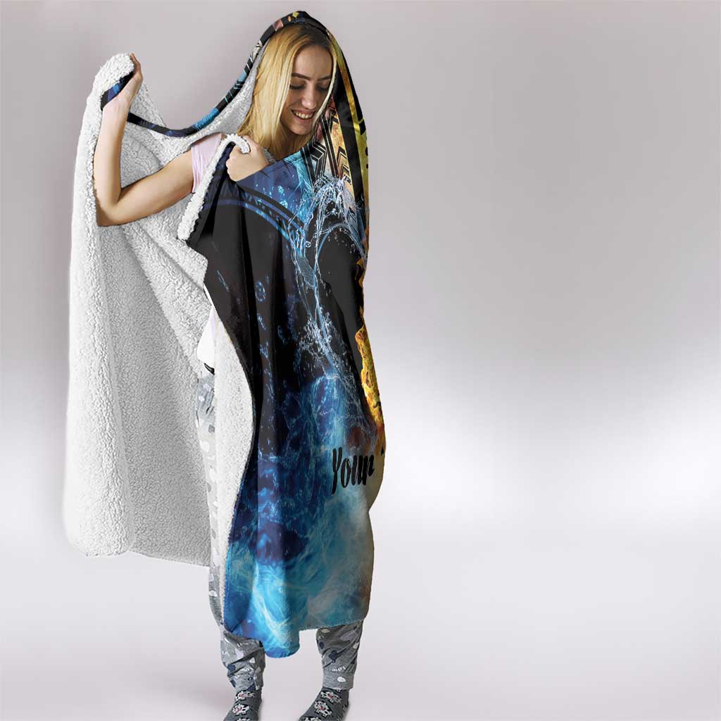 Personalised Polynesian Heart In Fire And Water Hooded Blanket Romantic Elements