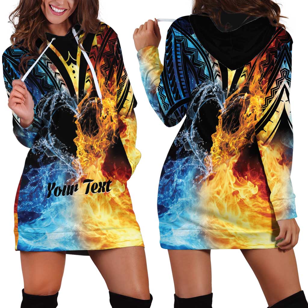 Personalised Polynesian Heart In Fire And Water Hoodie Dress Romantic Elements