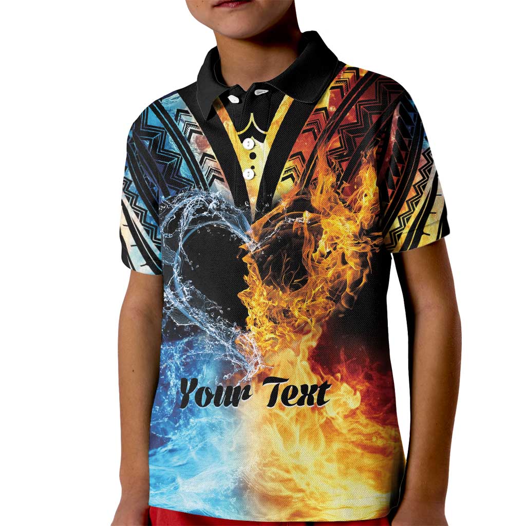 Personalised Polynesian Heart In Fire And Water Kid Polo Shirt Romantic Elements LT01 Kid Colorful - Polynesian Pride