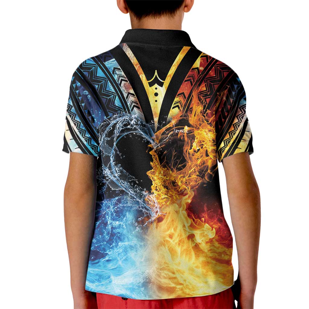 Personalised Polynesian Heart In Fire And Water Kid Polo Shirt Romantic Elements