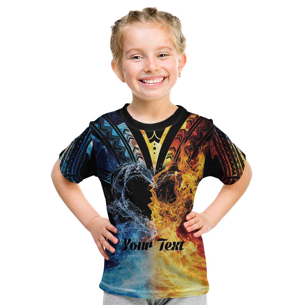 Personalised Polynesian Heart In Fire And Water Kid T Shirt Romantic Elements LT01 Colorful - Polynesian Pride