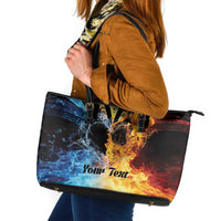 Personalised Polynesian Heart In Fire And Water Leather Tote Bag Romantic Elements